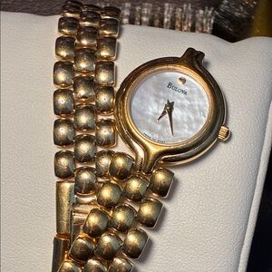 Bulova Gold Watch with Mother of Pearl Dial parts 6.5 inch